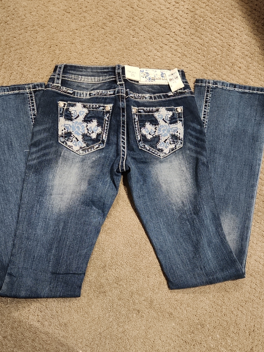 NEW GRACE in LA Bootcut , Embroidered Pocket Jeans Sz 25